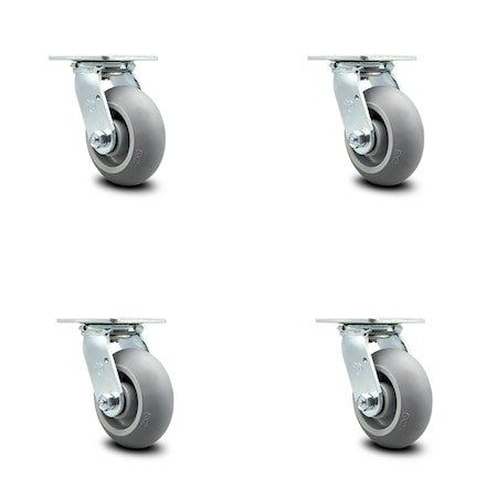 Service Caster 5 Inch Thermoplastic Rubber Caster Set with Roller Bearing and Swivel Lock SCC SCC-30CS520-TPRRD-BSL-4